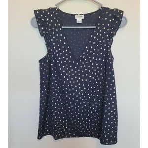 J Crew Womens Black And Gold Polka Dot Sleeveless Top Flutter Sleeve Size 0